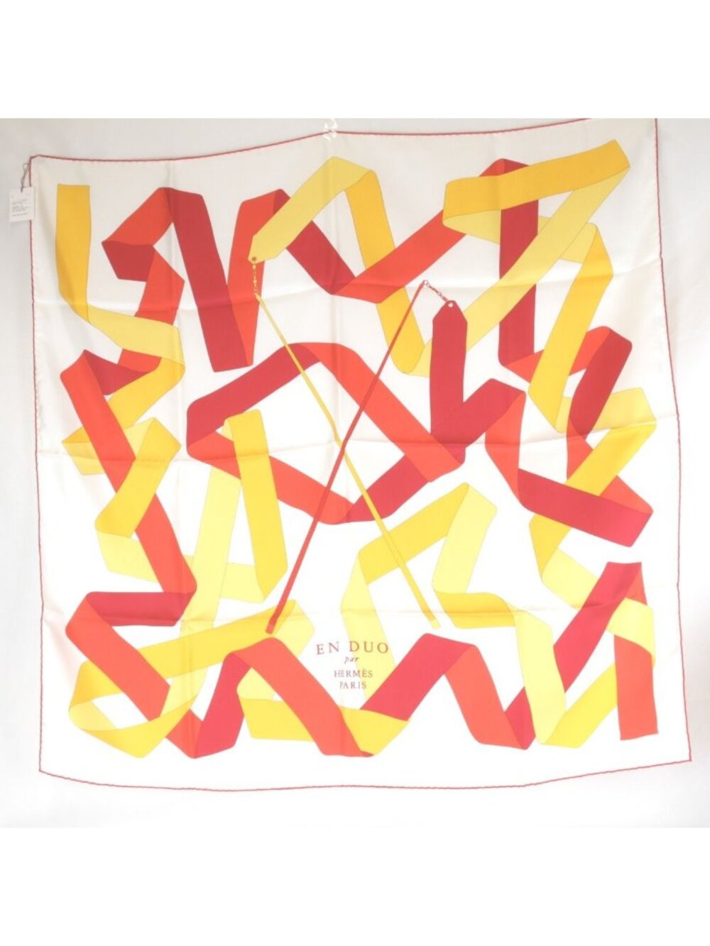 Hermes Carre 90 en Duo Par Scarf Silk Red Yellow White